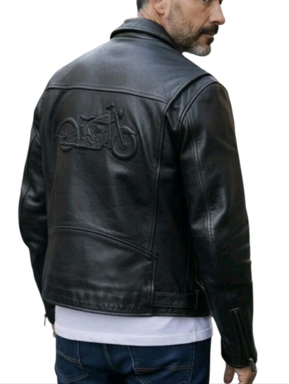Harley Davidson Embossed Motorcycle  Leather Jacket Men's Large Black